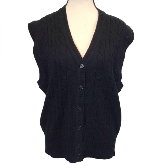 80s Vintage Options Womens Cable Knit Sweater Vest Size XL Sleeveless Button Up - Picture 16 of 16
